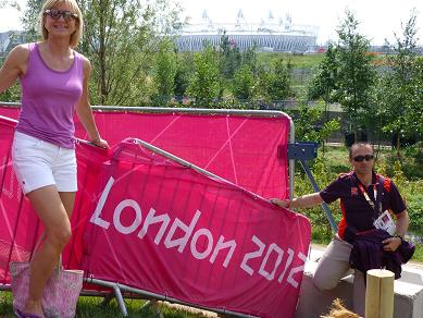 Wendy and Kyri at the Olympic Village in Stratford